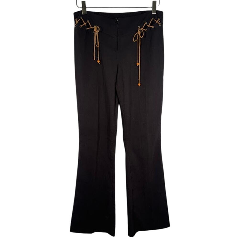 2B Clothing Vintage Lace Up Boot Cut Trouser Pants M Black High Rise Gothic